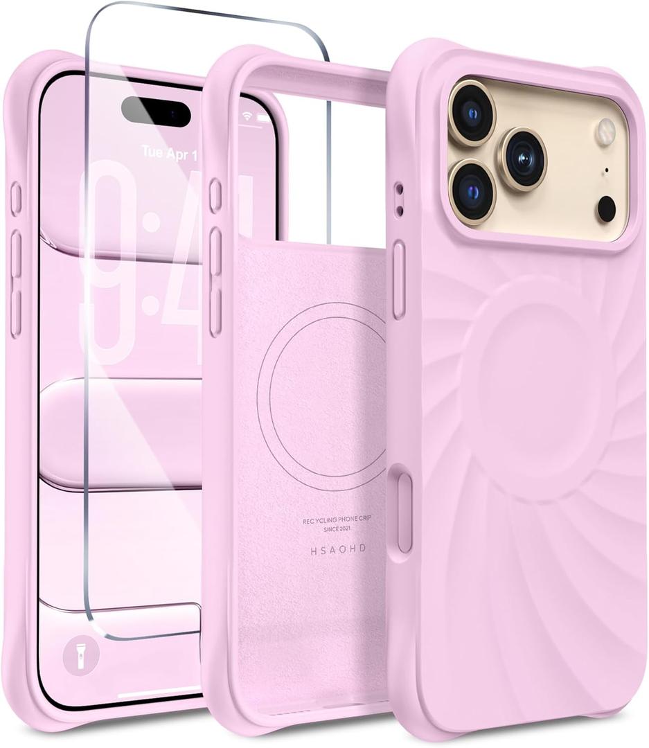 Magnetic for iPhone 17 Pro Case 6.3", Compatible with MagSafe, [Integrated Silicone Camera Control Cover] [Screen Protector], 2X MIL-STD Drop Protection Case for iPhone 17 Pro, Primrose Pink