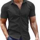 COOFANDY Men's Dress Shirt Short Sleeve Button Down Shirts with Pocket (Medium, 01- Black)