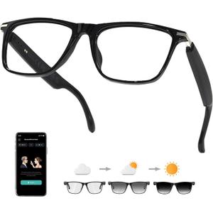 AI Smart Glasses, Bluetooth 5.3 Glasses for Men Women ,Translation Glasses with 164 Language,Physical Color Changing Lens, Music Playback & Hands-Free Calling,Design for Travel/Meeting/Business (M01)