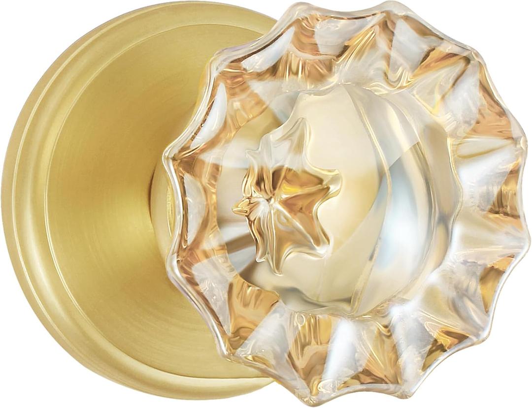 Champagne Glass Crystal Door Knobs Interior,Passage Satin Brass/Brushed Gold Door Knob