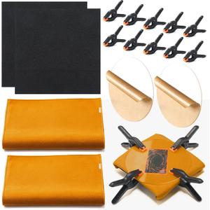 Leinuosen 16 Pcs Trading Card Cleaning Care Tool Accessory Kit Sports Card Flattening Kit Include 2 Pcs 6 Inches Clear Acrylic Rounds 10 Plastic Clamps 2 Pad Material 2 Shammy Towel