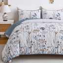 Dobuyly Blue King Size Quilts for Bed, Floral Botanical King Quilt Bedding Set 3 Pieces, Soft Lightweight Microfiber Brown Flower Bedspread Coverlet Set for All Season, 110"x90"