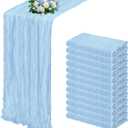 12 Pack Baby Blue Cheesecloth Table Runner 17x108 Inch Semi Sheer Boho Gauze Cheese Cloth Fabric Table Runners, for Wedding Party Baby Shower Birthday Home Decor Garden Farmhouse