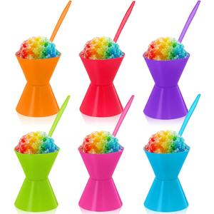 6 Pack 6oz Reusable Silicone Snow Cone Cup Set Leakproof Cups & Spoon with Holders for Summer Cookout Party Kid Friendly, for Slushies Shaved Ice & Ice Cream(Rainbow)