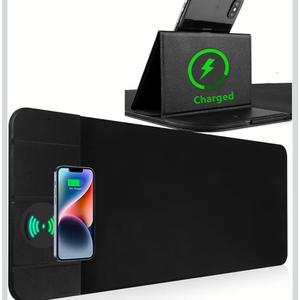 Wireless Charging Mouse Pad with Phone Holder Gaming Mousepad Desk Mat 15W Qi Fast Charging Pad Ultra-Smooth Surface Non-Slip Extended Premium Black Computer Keyboard Mat for MacBook PC Laptop