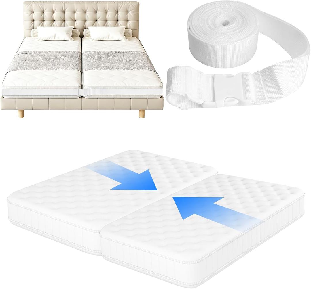 33 Feet Adjustable Mattress Straps Converter for Twin to King Bed,Twin Beds Connector to Make a King,Long Bed Mattress Connector with Buckle for Two Twins (White)