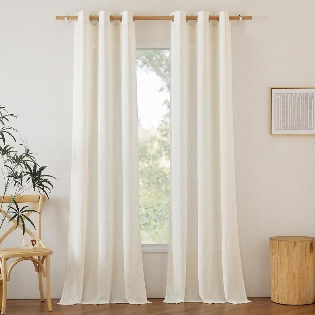 NICETOWN Natural Linen 102 inch Curtains for Bedroom, Grommet Privacy Added with Light Filtering Thick Flax Window Treatments Linen Blend for Living Room, W42 x L102, 2 Panels