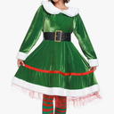 WeGuard Elf Costume for Women 5pcs Christmas Outfit Adult Santa Dress Plus Size with Hat Belt Shoes Cover Socks Xmas XL