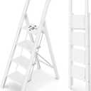 WOA WOA 4 Step Ladder for 10 Feet High Ceiling, Lightweight Foldable Ladder with Non-Slip Wide Pedals, Step Stool with Safe Handrail, Space Saving for Home, Kitchen, Indoor & Outdoor 300lbs - White