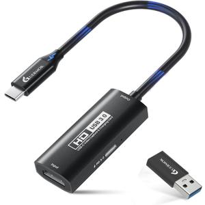 Guermok 4K USB3.0 Video Capture Card with PD 100W, 2K@30FPS or 1080P@60FPS HDMI to USB-A/C Capture Card for Streaming, Works with iPad Quest 3, Mac OS, Switch2/1 PS5/4, Xbox, Camera, Black
