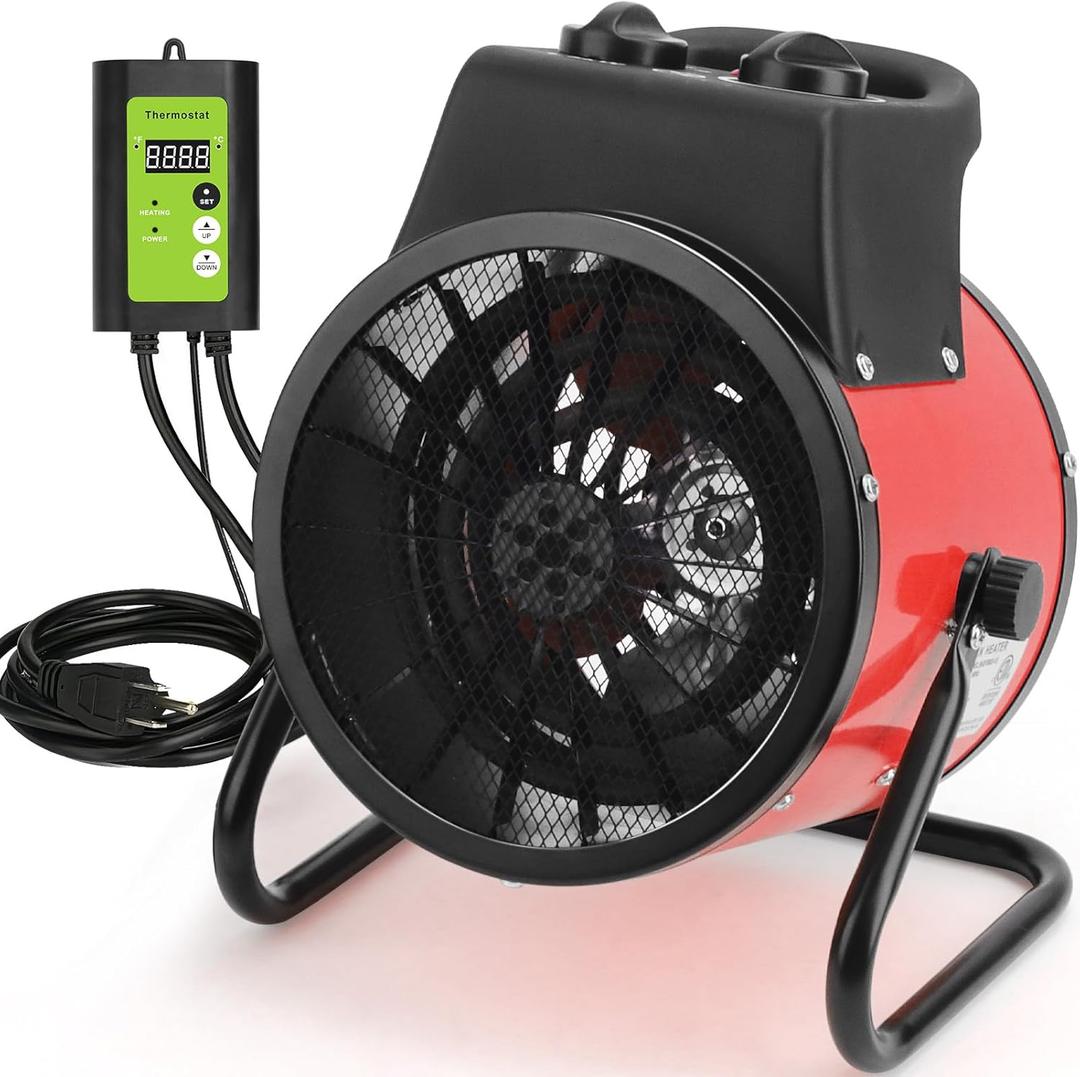 Buyplus Greenhouse Heater with Digital Thermostat, 1500W Outdoor Heaters for Patio, Overheat Protection & 3S Fast Heating, Electric Space Heater for Patio, Garage, Greenhouse, Flower House, Red