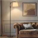 AIDENOEY Fully Dimmable Floor Lamp for Living RoomStanding Lamp Rotary Switch with Linen Beige ShadeBrown Tall Lamps for Bedroom with Adjust Head9W LED Bulb Included