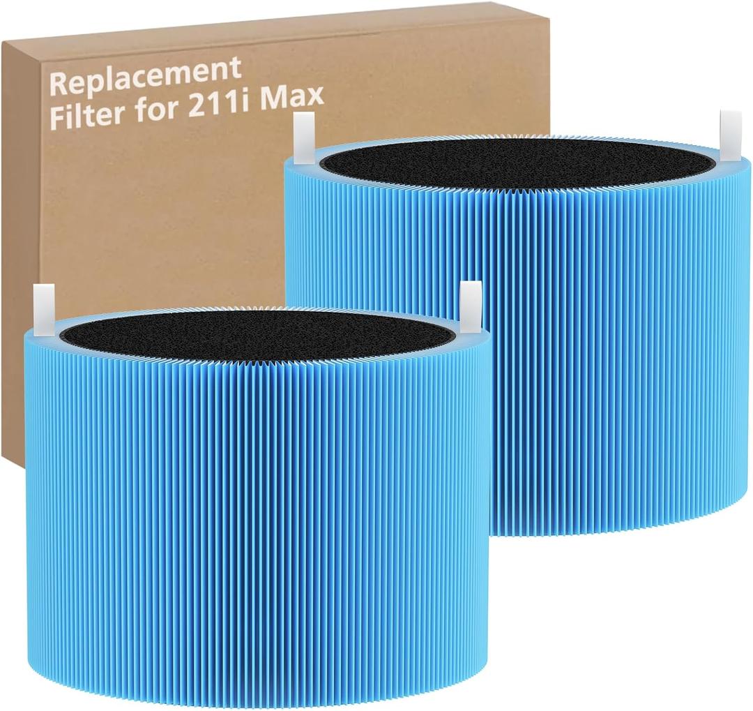 2 Pack 211i Max Replacement Filter Compatible with BLUEAIR Blue Pure 211i Max Air Purifier, Ture HEPA & Activated Carbon Replacement Filter, Blue