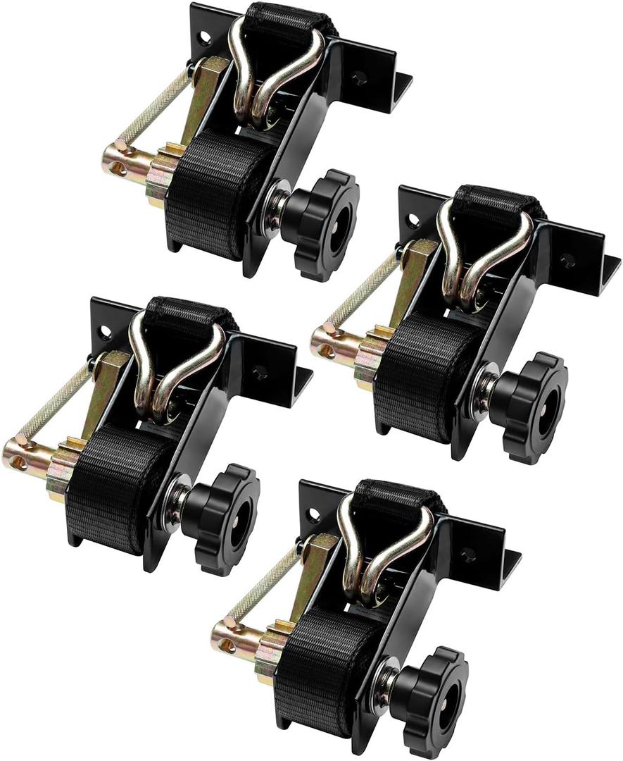 Ladder Rack Ratchet Straps with J-Hook (4 PCS), 1.4" Black Square Tube Mount, 1.5" Wide x 7.5' Long Black Retractable Ratchet Tie Down Strap Roof Rack, 500 lbs Load Heavy Duty, Cargo Buckle Lock Strap (Black (4 pcs))