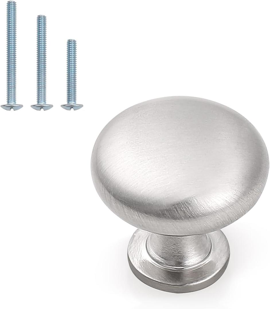 Probrico 25 Pack Cabinet Knobs Hardware,Furniture Round Knobs in Brushed Nickel Finish,1-3/16 inch(29.5mm) Diameter Kitchen Pull Knobs