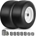 Lawn Mower Tires 13x5.006 (2Pack), Flat Free Solid Smooth Tread, Front Tire Assembly Replacement, Universal Fit for Commercial/Residential Mowers with Adapter Kit, 3/4" Bushing (Black)