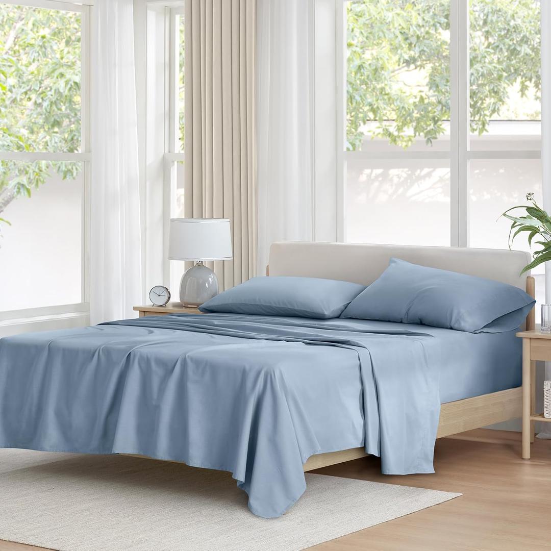 Comfort Spaces 100% Cotton Sheet Set Breathable, Lightweight, Soft with 12" Elastic Pocket Fits up to 14" Mattress, All Season Cozy Bedding, Matching Pillow Case, Twin Blue 3 Piece