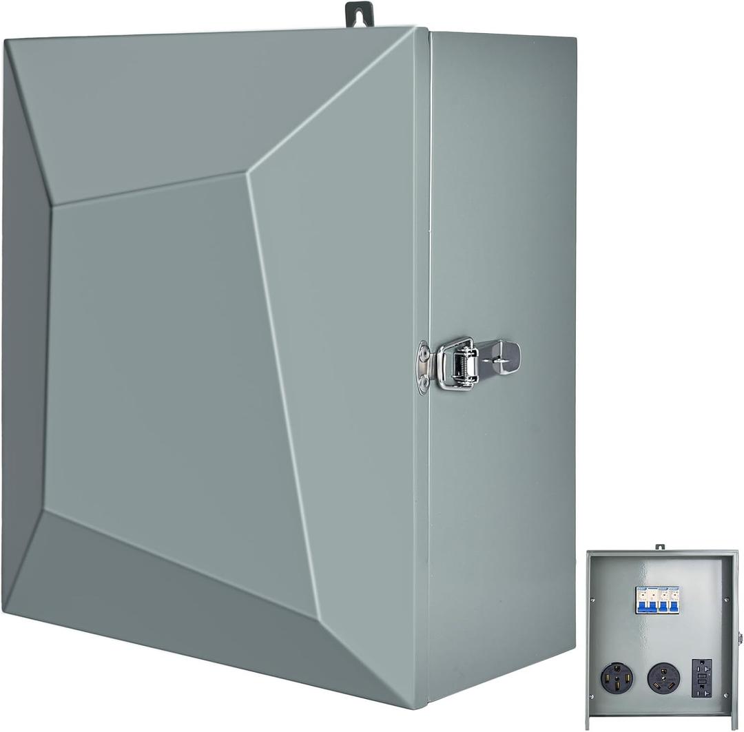 Rv Power Outlet Box with Breaker, Temporary Rv Electrical Panel with 20 30 50 Amp Receptacle, Lockable Metal Enclosure Weatherproof RV Power Box for RV,Camper,Travel Trailer