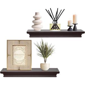 AHDECOR Elegant Floating Shelves, Decorative Wall Shelves for Home Organization and Display in Bedroom, Kitchen, Livingroom and Office, Espresso Brown, Set of 2