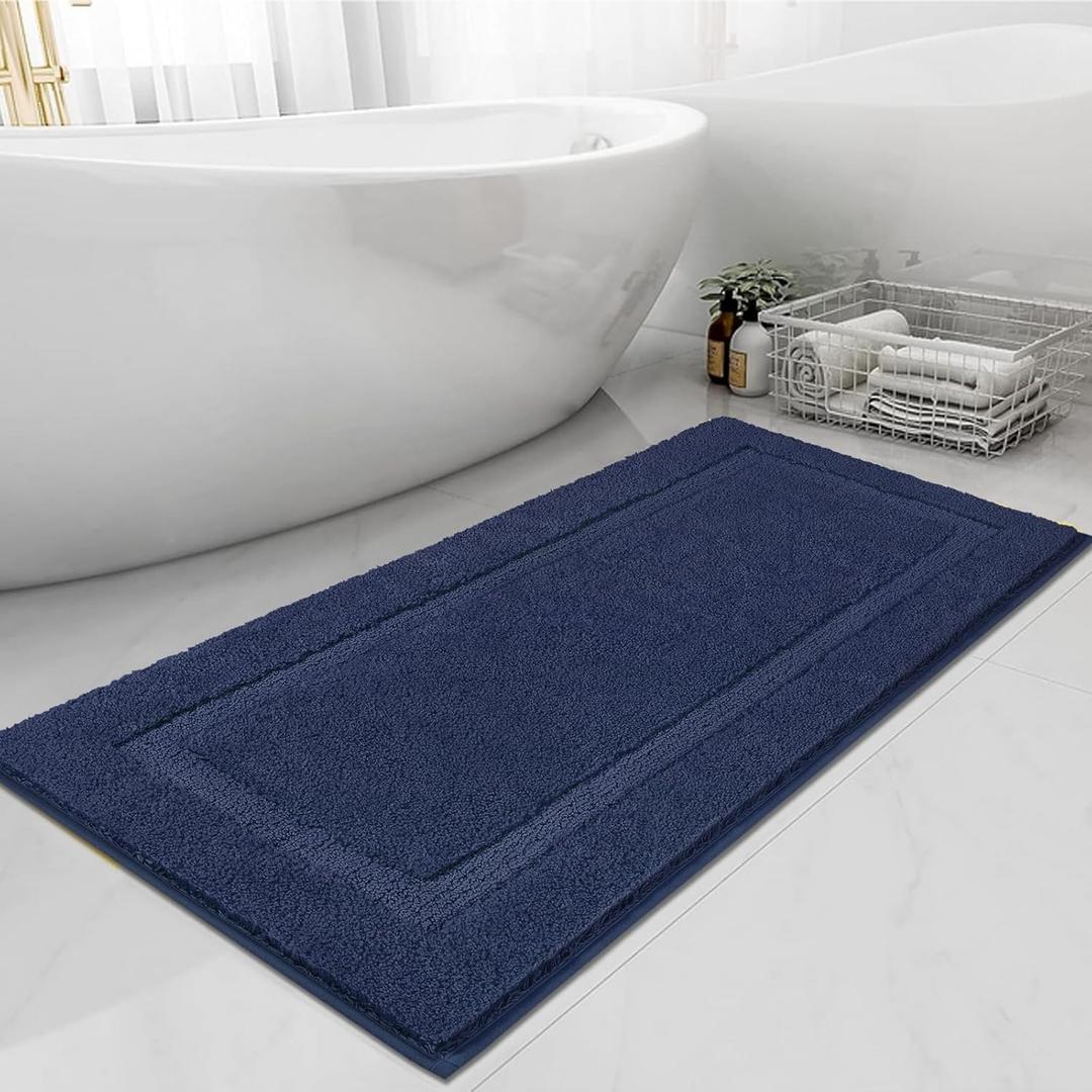 SHACOS Super Soft Bathroom Rugs 20"x47" Long Bath Rugs Non Slip Washable Bathroom Rugs Plush Absorbent Bath Mats for Shower Tub Sink, Navy Blue (1'8" x 3'11" (Rectangular))