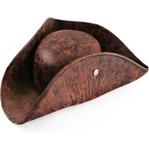 Srnede Pirate-Hat Women Tricorn Brown Pirate Men Leather Faux Leather Vintage Wrinkle Distressed