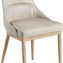 Set of 2 Armless Dining Chairs, Taupe Faux Leather Chairs with Metal Legs in Wood Grain Finish, Upholstered Seat & Back, Modern Stone-Color PU Leather Chair for Dining Room or Living Room