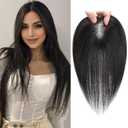 Black Hair Toppers for Women Real Human Hair 3D No Bangs Toppers for Women with Thinning Hair for Daily Use (Black, 10Inch)