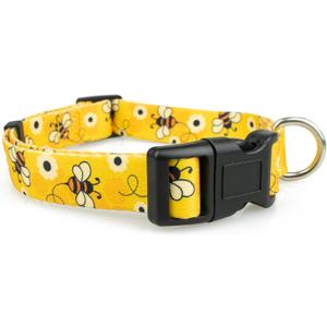 Limeloot Bees Dog Collar, Adjustable Dog Collar for Male and Female Dogs, Medium
