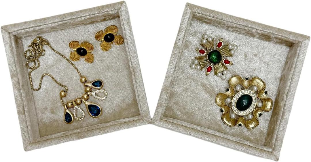 AgentMoon 2-piece Entrance Hall Keys and Coin Storge Tray, Bedside Makeup Removal Tray. Watch,Bracelet,Earrings Storage Dish.Preferred Gift. Size: 12 * 12 * 3cm/3.1oz, Velour Full Wrap. (Tabby Beige)