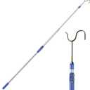 Clothes Hook Pole, 62" Extendable Closet Rod with Hook, Lightweight Telescoping Pole with Sponge Handle, Stainless Steel Tube S Hook for Reaching High Areas, Closet Extender for Hanging Clothe