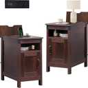 WLIVE Narrow End Table Set of 2 With Charging Station, Side Tables for Living Room, Small Spaces, Couch, Night Stand Set With Storage, USB Ports and Outlets, Espresso