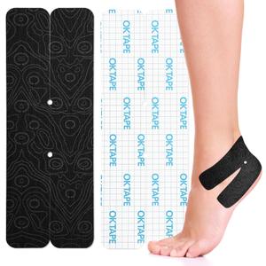 OK TAPE Kinesiology Tape for Ankle - 10 Precut Strips | Professional-Grade Water-Resistant & Breathable Ankle Tape for Sports Injury Recovery, Support, 10pcs, Black
