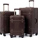 NZBZ Vintage Luggage Sets for Women, PU Leather Retro Suitcase, Vintage Trunk Luggage, Vintage Suitcase Set, TWO COLOURS RANDOMLY SHIPPED (Black or Brown, 20inch & 24inch & 28inch)