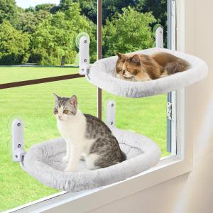 Zoratoo 2PC Cat Window Perch with Bolster Foldable Cat Hammock Cushion Bed for Window with Metal Frame, Large Suction Cups Cordless Window Resting Seat for Indoor Cats (Cushion Bed, 2PC)
