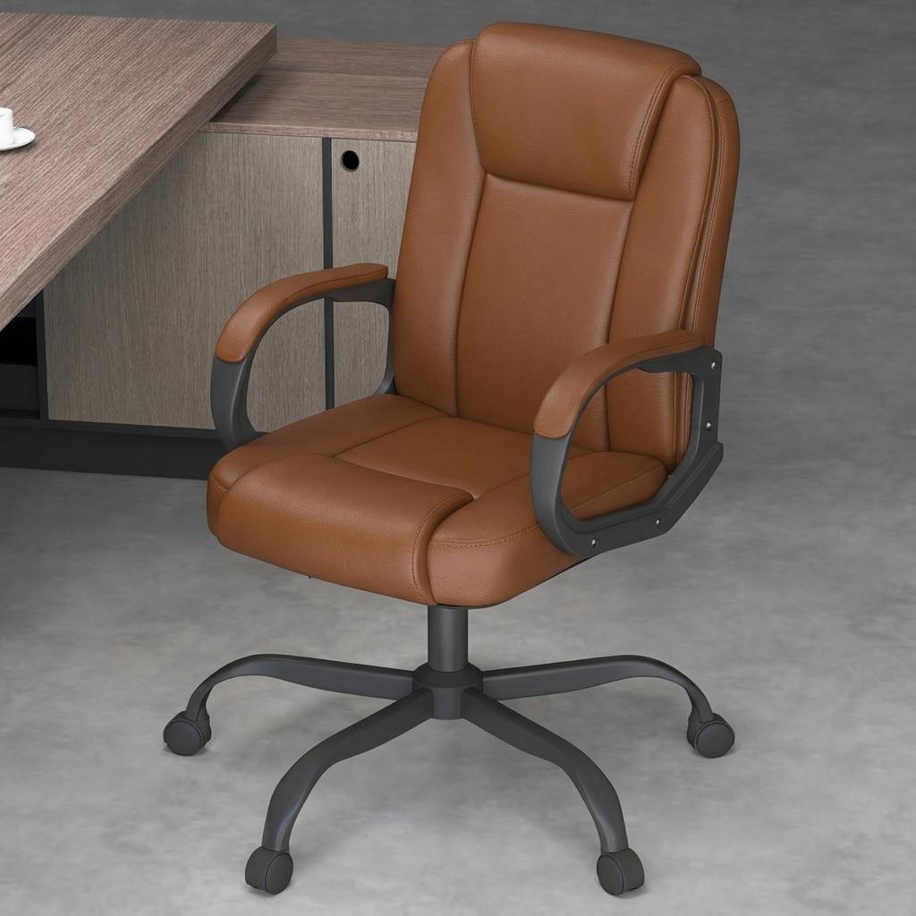 Executive Office Chair, Leather Desk Computer Chair with Armrests, Mid-Back Swivel Adjustable Ergonomic Design for Home Office, 1PC