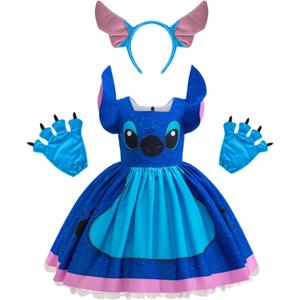 Blue Animal Costume for Girls Hawaiian Dress Up With Headband and Gloves 7-8 Years