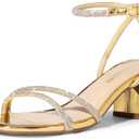 DREAM PAIRS Women's Chunky Strappy Heels Square Open Toe Ankle Buckle Low Heels Sandals for Daily Wedding Party Dress (7.5)