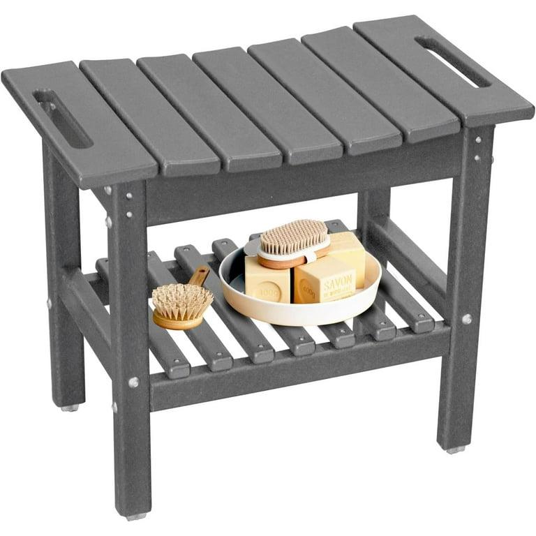 HDPE Shower Bench Inside Shower Stool with Space-Efficient Storage Shelf, Shower Bath Chairs Spa Stool for Bathroom - Great for All Ages Unisex Elderly (Grey, Large & 19.3 * 11.8 * 17.3)