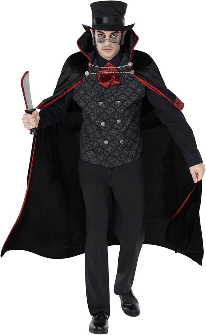 Morph Gothic Vampire Costume for Men - Jack The Ripper Cape - Adult Vampire Outfit - Spooky Halloween Attire L