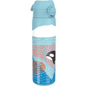 Ion8 Steel Water Bottle, 600 ml/20 oz, Leak Proof, Easy to Open, Secure Lock, Dishwasher Safe, Flip Cover, Fits Cup Holders, Carry Handle, Durable, Scratch Resistant, Raised Print, Blue, Whale Design