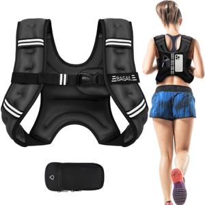 BAGAIL Weighted Vest, 5lb/8lb/10lb/12lb/15lb/20lb/25lb/30lb Weight Vest for Walking & Weight Loss, Reflective Rucking Vest with Phone Pouch for Women & Men, Home Gym & Outdoor Training (Black, 10LB)