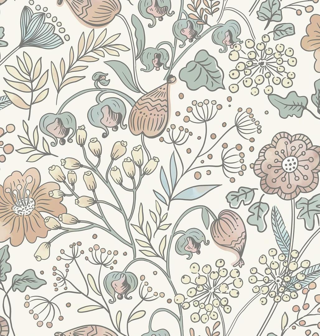 HeloHo Peel and Stick Wallpaper Floral Boho Contact Paper Self Adhesive Removable Waterproof Wallpaper for Bedroom Bathroom Beige/Pink Flower Leaf Nursery Botanical Wall Paper 16.1" X 118"