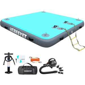 Inflatable Floating Dock Swim Platform, 6 Inch/8 Inch Thick Multi-Person Dock Floats Raft Platform with Storage Bag for Beach Lake Boating Pool (Color: Mint Green+Gray) (Size: 5ft × 6ft × 6")
