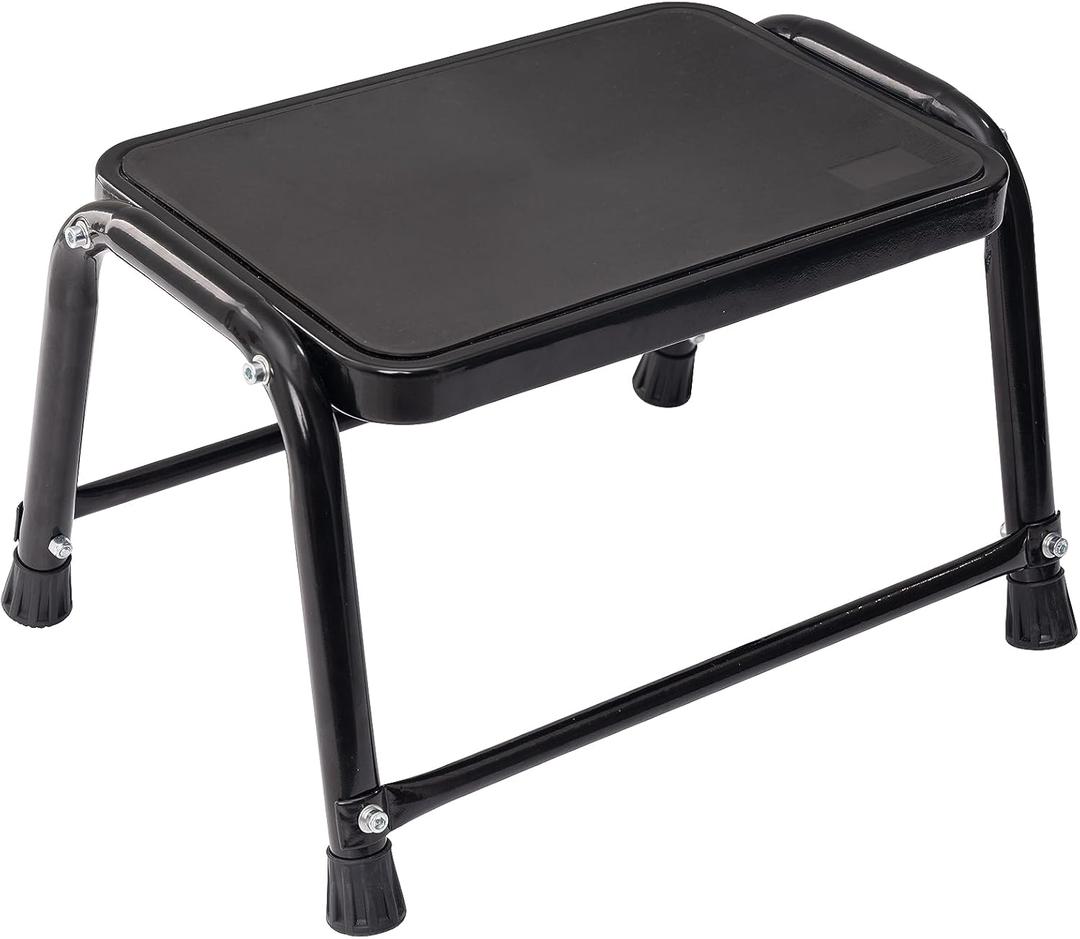 Leekpai Improved Heavy Duty Step Stool for Adults & Seniors - Metal Step Stool, 2 Support Rods Holds 350 lbs, StepStool for Bed 10.5" High,Black