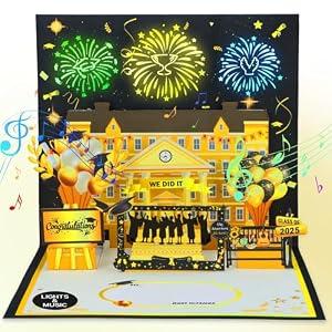 FaCraft Pop Up Graduation Card 2025 Musical - Lights & Music Congrats Grad 3D Happy Graduation Gift Card with Envelope and Blank Insert for High School College Master PHD Doctor Nurse University