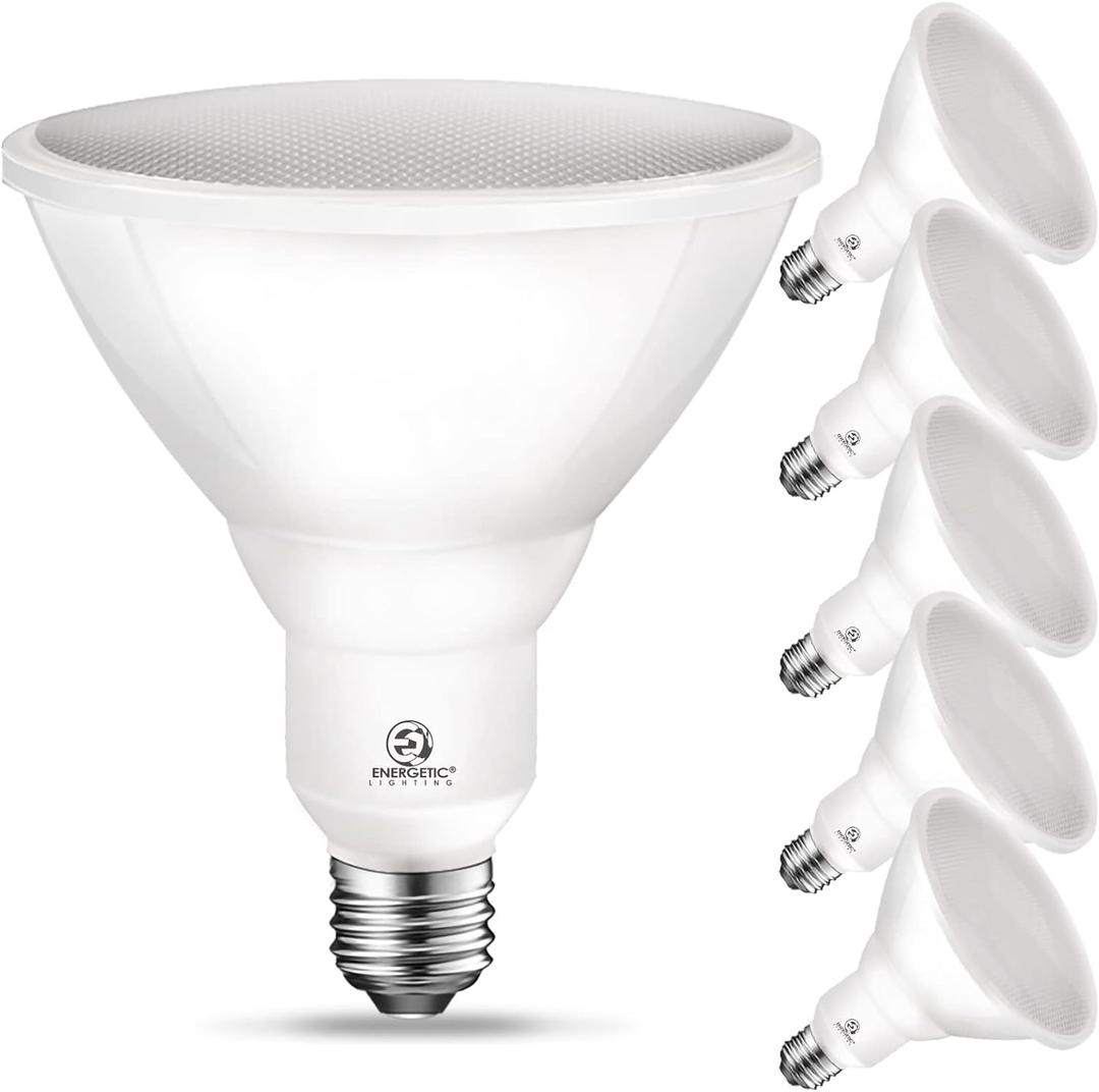 Energetic PAR38 LED Flood Outdoor Light Bulb, 5000K Daylight, 90 Watt Equivalent (11W), Wet Rated, 900LM, E26 Base, Non-Dimmable, 6 Pack