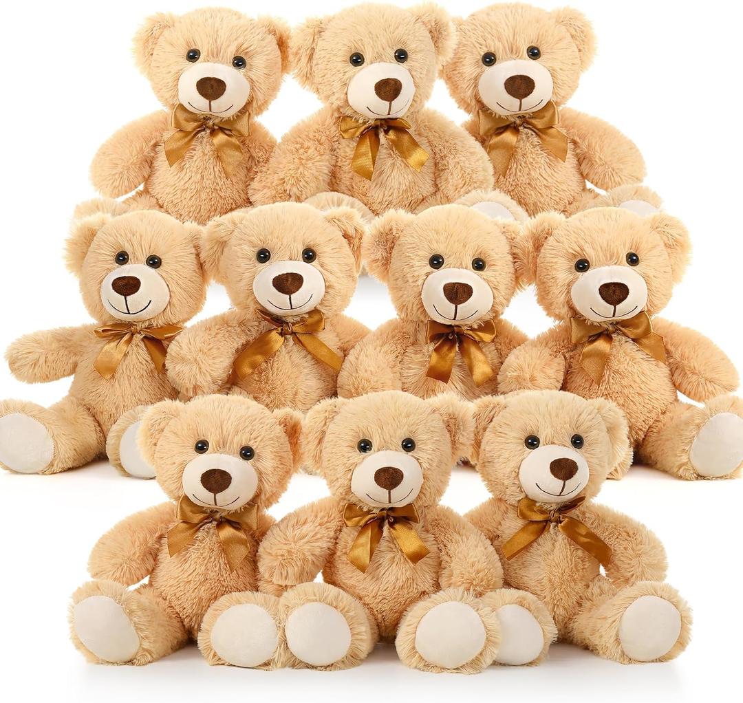 MaoGoLan Bulk Teddy Bear Baby Shower, 10 Packs Small Teddy Bear Stuffed Animals in Bulk,13.5" Small Stuffed Bears Plush for Wedding,Birthday,Christmas, Party Decorations (Tan-10pcs)