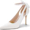 PiePieBuy Women's Pointed Toe High Heels Ankle Strap D'Orsay Pumps Shoes Bow Wedding Bowtie Back Dress Sandals (White) (8.5, White, Numeric_8_Point_5)