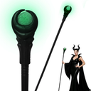 Light-Up Wizard Staff with Green Crystal Ball Orb Gothic Witch Warlock Costume Prop Halloween Cosplay Accessory for Adults