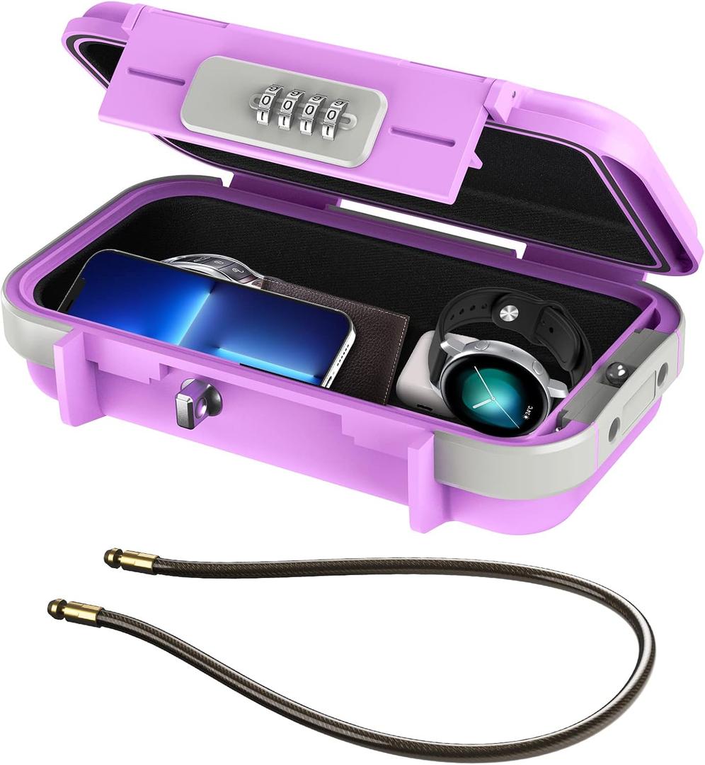 ORIA Portable Security Case, 4 Digit Combination Key Lock Box Security Case, Portable Safe Box Storage Smartphones, Passports, Credit Cards for Beach, Travel, Pink Purple